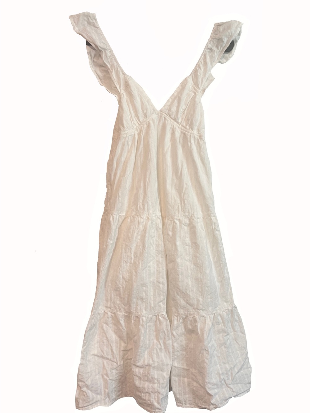 Women’s White Maxi Sundress with V-Neck and Ruffle Straps, SZ Small